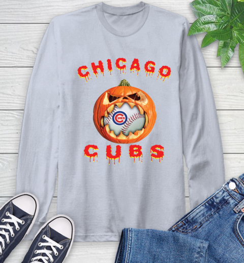 MLB Chicago Cubs Halloween Pumpkin Baseball Sports Long Sleeve T-Shirt 6