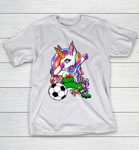 Dabbing Unicorn Wales Soccer Fan Jersey Welsh Football Lover T-Shirt 24