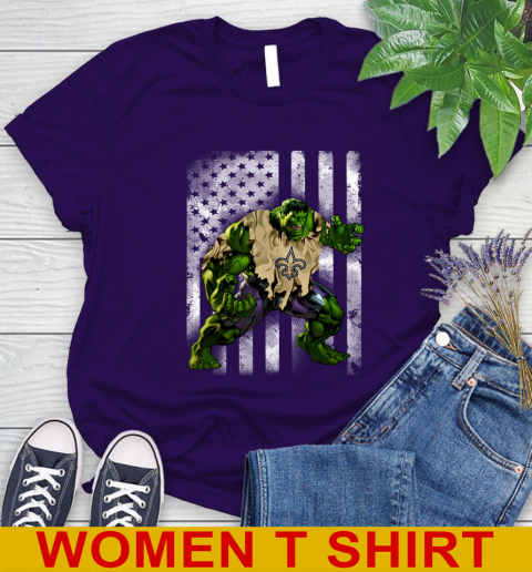 New Orleans Saints Hulk Marvel Avengers NFL Football American Flag Women's T-Shirt 4