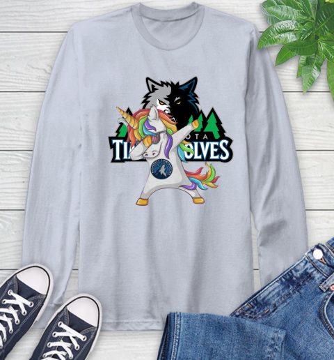 Minnesota Timberwolves NBA Basketball Funny Unicorn Dabbing Sports Long Sleeve T-Shirt 6