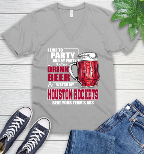 NBA Drink Beer and Watch My Houston Rockets Beat Your Team's Ass Basketball V-Neck T-Shirt 3