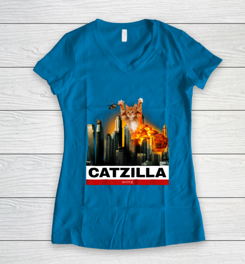 CATZILLA  Funny Kitty Tshirt for Cat lovers to Halloween Women's V-Neck T-Shirt 5