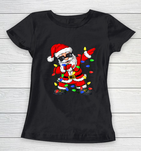 Dabbing Santa Claus Christmas Tree Lights Boys Kids Dab Xmas Women's T-Shirt