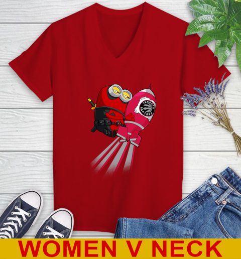 NBA Basketball Toronto Raptors Deadpool Minion Marvel Shirt Women's V-Neck T-Shirt 10