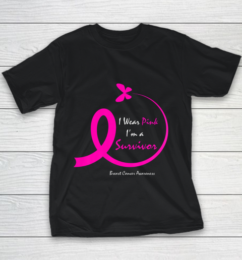 Womens Butterfly I Wear Pink I m A Survivor Breast Cancer Awareness Youth T-Shirt