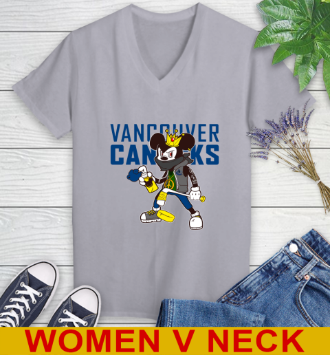 Vancouver Canucks NHL Hockey Mickey Peace Sign Sports Women's V-Neck T-Shirt 5