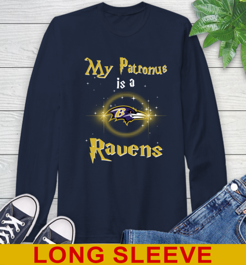 NFL Football Harry Potter My Patronus Is A Baltimore Ravens Long Sleeve T-Shirt 3
