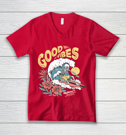 Good Vibes Skeleton Surfer V-Neck T-Shirt 6