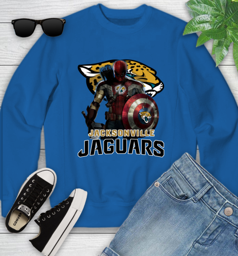 NFL Captain America Thor Spider Man Hawkeye Avengers Endgame Football Jacksonville Jaguars Youth Sweatshirt 8