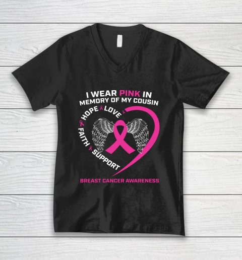 I Wear Pink In Memory Of My Cousin Breast Cancer Awareness V-Neck T-Shirt