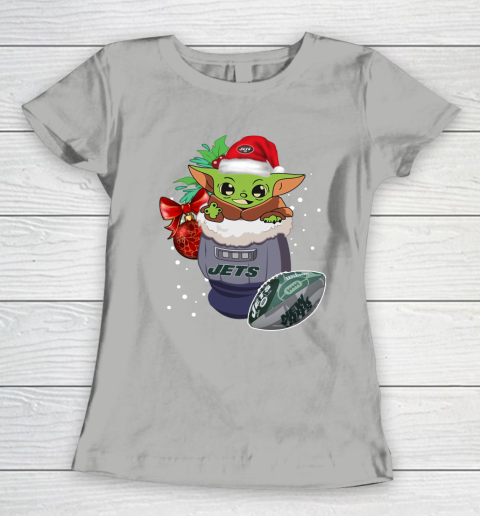 New York Jets Christmas Baby Yoda Star Wars Funny Happy NFL Women's T-Shirt 11