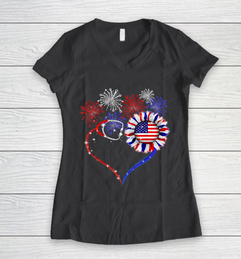 Patriotic Nurse 4th Of July American Flag Independence Day Women's V-Neck T-Shirt 6