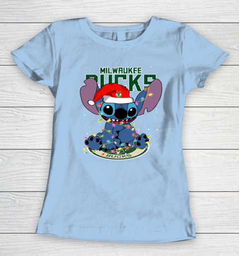 Milwaukee Bucks NBA noel stitch Basketball Christmas Women's T-Shirt 4
