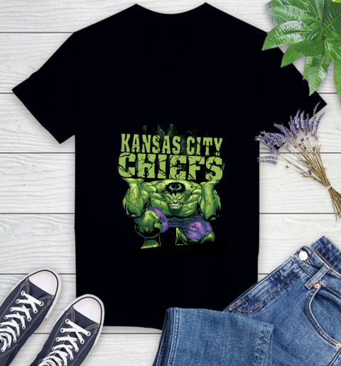 Kansas City Chiefs NFL Football Incredible Hulk Marvel Avengers Sports Women's V-Neck T-Shirt 2