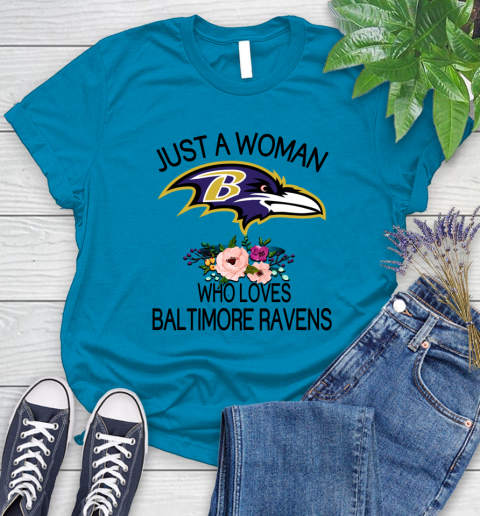NFL Just A Woman Who Loves Baltimore Ravens Football Sports Women's T-Shirt 5