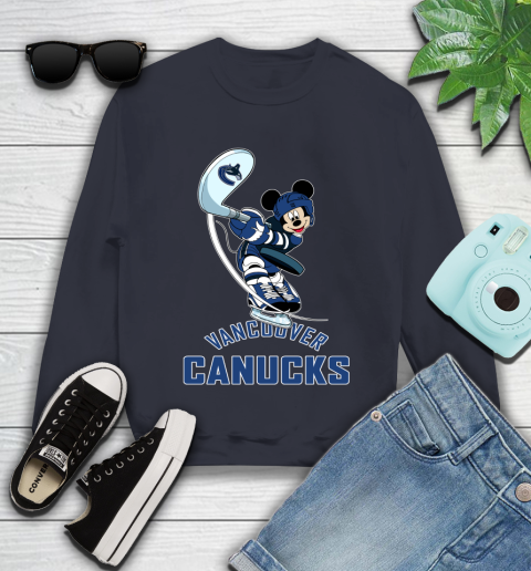 NHL Hockey Vancouver Canucks Cheerful Mickey Mouse Shirt Youth Sweatshirt 3