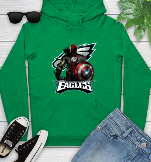 NFL Captain America Thor Spider Man Hawkeye Avengers Endgame Football Philadelphia Eagles Youth Hoodie 7