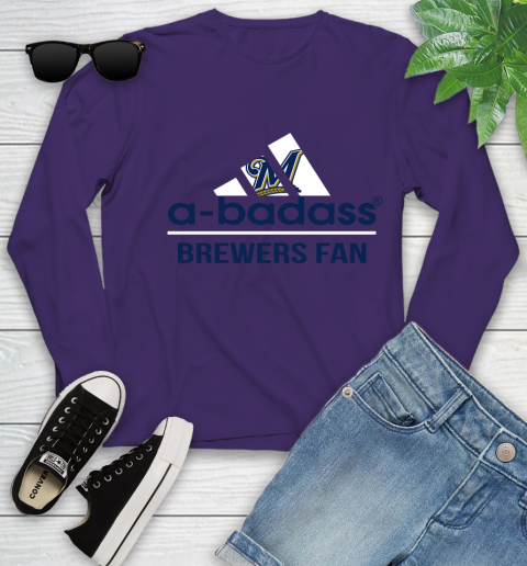 MLB A Badass Milwaukee Brewers Fan Adidas Baseball Sports Youth Long Sleeve 4