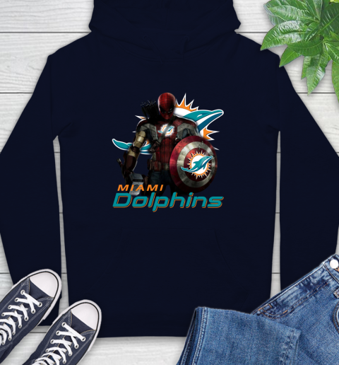 NFL Captain America Thor Spider Man Hawkeye Avengers Endgame Football Miami Dolphins Hoodie 4