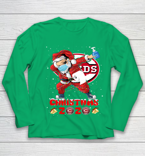 Cincinnati Reds Funny Santa Claus Dabbing Christmas 2020 MLB Youth Long Sleeve 4