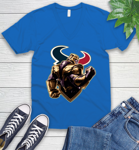 NFL Thanos Avengers Endgame Football Sports Houston Texans V-Neck T-Shirt 6