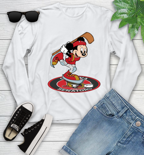 NHL Hockey Ottawa Senator Cheerful Mickey Disney Shirt Youth Long Sleeve 2