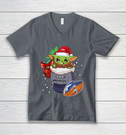 Denver Broncos Christmas Baby Yoda Star Wars Funny Happy NFL V-Neck T-Shirt 5