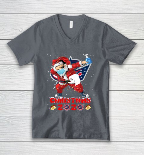 Columbus Blue Jackets Funny Santa Claus Dabbing Christmas 2020 NHL V-Neck T-Shirt 4