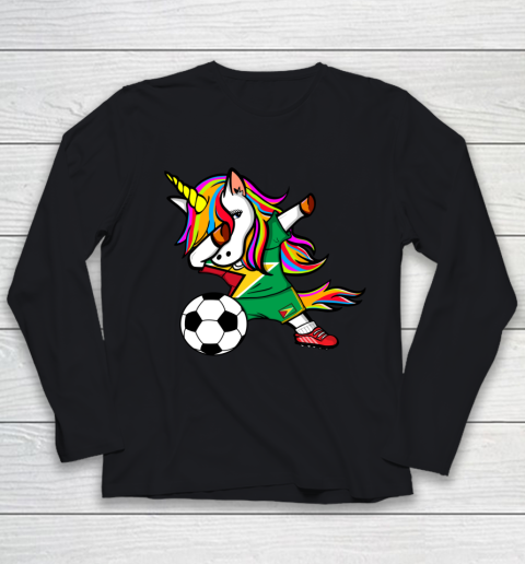 Funny Dabbing Unicorn Guyana Football Guyanese Flag Soccer Youth Long Sleeve