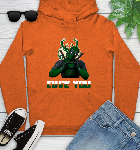 NBA Milwaukee Bucks Deadpool Love You Fuck You Basketball Sports Youth Hoodie 4