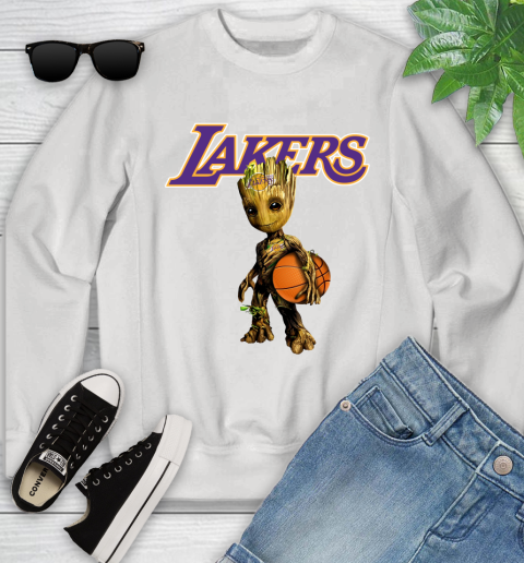 Los Angeles Lakers NBA Basketball Groot Marvel Guardians Of The Galaxy Youth Sweatshirt