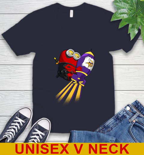 NFL Football Minnesota Vikings Deadpool Minion Marvel Shirt V-Neck T-Shirt 3 NFL Football Minnesota Vikings Deadpool Minion Marvel Shirt V-Neck T-Shirt - Image 3