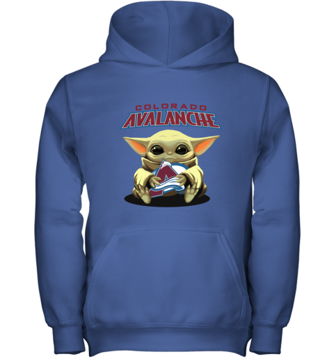 Baby Yoda Hugs The Colorado Avalanche Ice Hockey Youth Hoodie