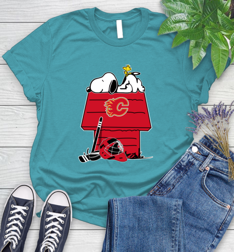 Calgary Flames NHL Hockey Snoopy Woodstock The Peanuts Movie Women's T-Shirt 12