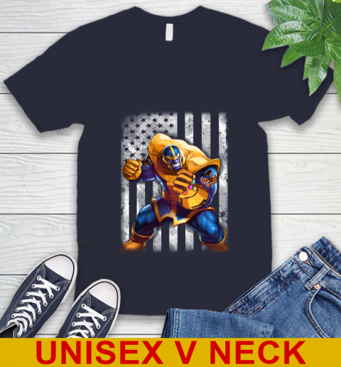 MLB Baseball Baltimore Orioles Thanos Marvel American Flag Shirt V-Neck T-Shirt 2
