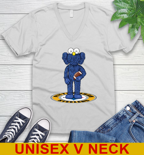 NFL Football Pittsburgh Steelers Kaws Bff Blue Figure Shirt V-Neck T-Shirt