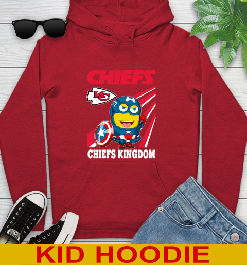 NFL Football Kansas City Chiefs Captain America Marvel Avengers Minion Shirt Youth Hoodie - Image 12