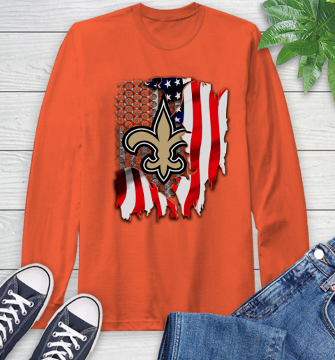 New Orleans Saints NFL Football American Flag Long Sleeve T-Shirt 4