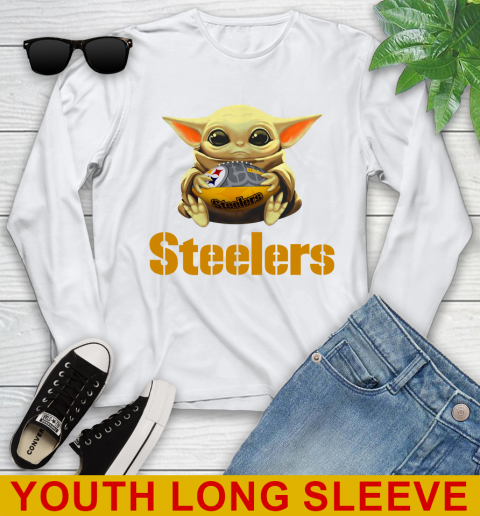 NFL Football Pittsburgh Steelers Baby Yoda Star Wars Shirt Youth Long Sleeve