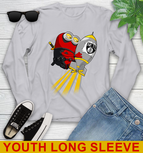 NBA Basketball Brooklyn Nets Deadpool Minion Marvel Shirt Youth Long Sleeve 5