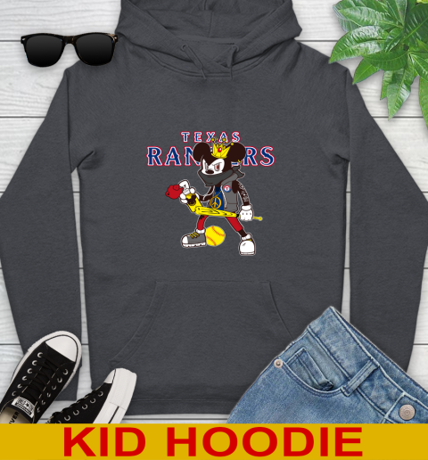 Texas Rangers MLB Baseball Mickey Peace Sign Sports Youth Hoodie - Image 10