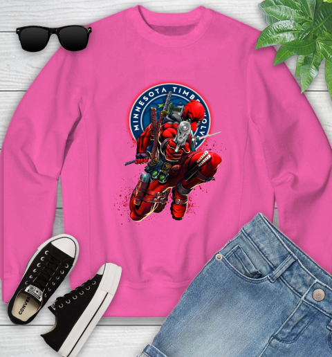NBA Deadpool Marvel Comics Sports Basketball Minnesota Timberwolves Youth Sweatshirt 7