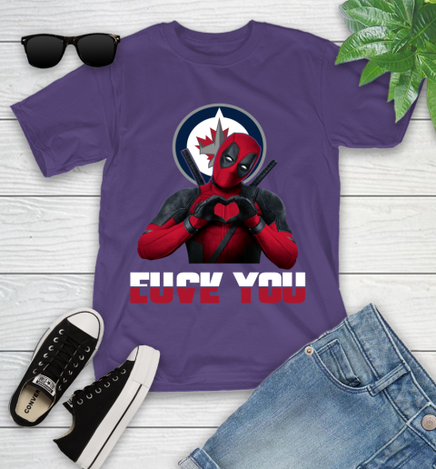 NHL Winnipeg Jets Deadpool Love You Fuck You Hockey Sports Youth T-Shirt 3