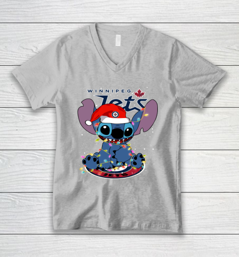 Winnipeg Jets NHL Hockey noel stitch Christmas V-Neck T-Shirt 2
