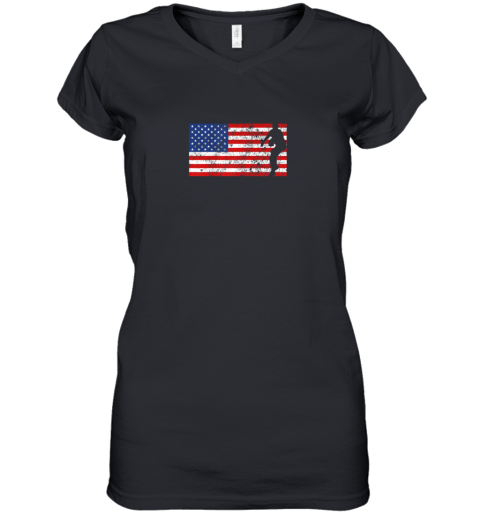 Baseball Pitcher Shirt, American Flag, 4th of July, USA, Women's V-Neck T-Shirt