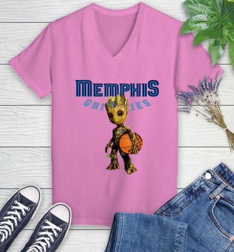 Memphis Grizzlies NBA Basketball Groot Marvel Guardians Of The Galaxy Women's V-Neck T-Shirt 14