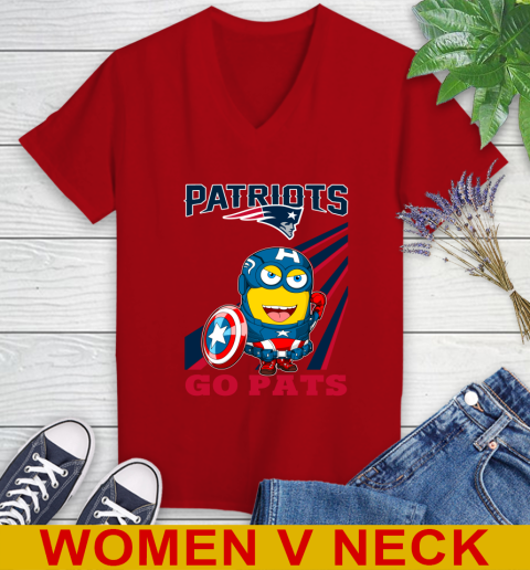 NFL Football New England Patriots Captain America Marvel Avengers Minion Shirt Women's V-Neck T-Shirt 10