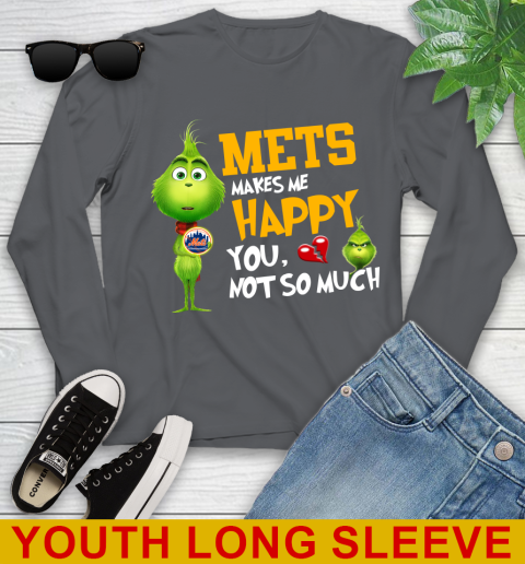MLB New York Mets Makes Me Happy You Not So Much Grinch Baseball Sports Youth Long Sleeve 9
