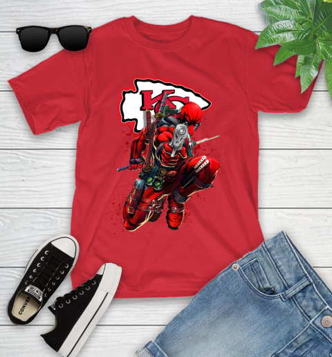 NFL Deadpool Marvel Comics Sports Football Kansas City Chiefs Youth T-Shirt 10