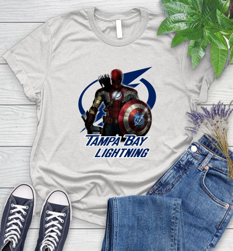 NHL Captain America Thor Spider Man Hawkeye Avengers Endgame Hockey Tampa Bay Lightning Women's T-Shirt